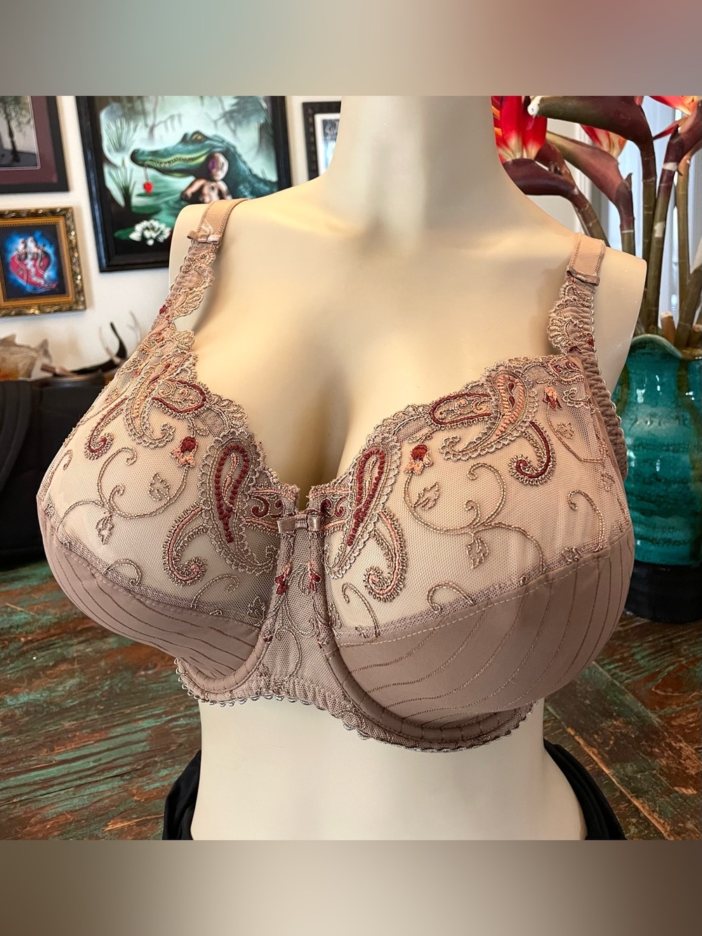 Chantelle Beige Embroidered Lace Floral Bra 38DDD F